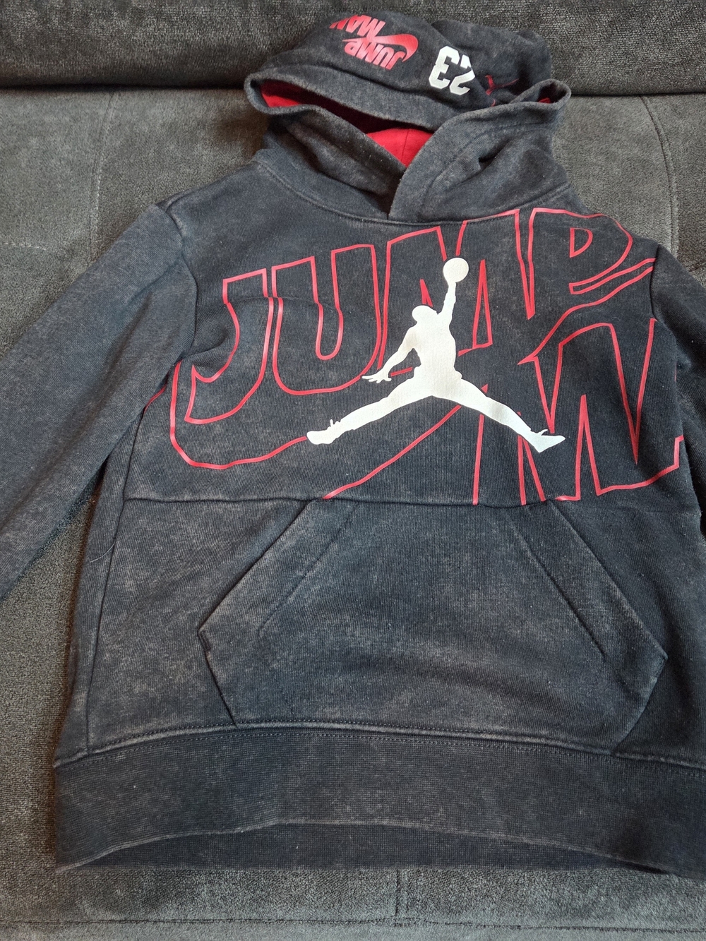 Jordan Kids Pullover Hoodie - Black with Red and White Logos